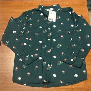 H&M Festive Dark Green Shirt with Santa and Snowman